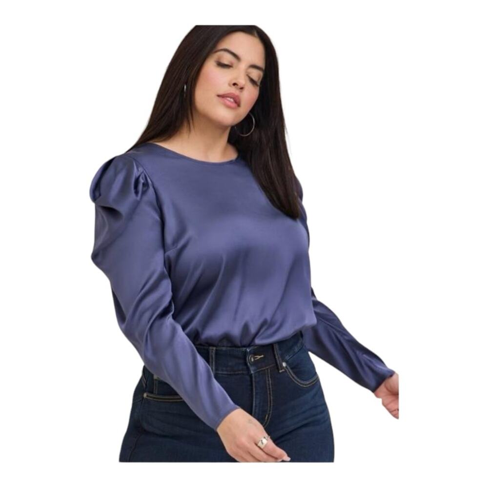Torrid Satin Puff Sleeve Abstract Floral Blouse